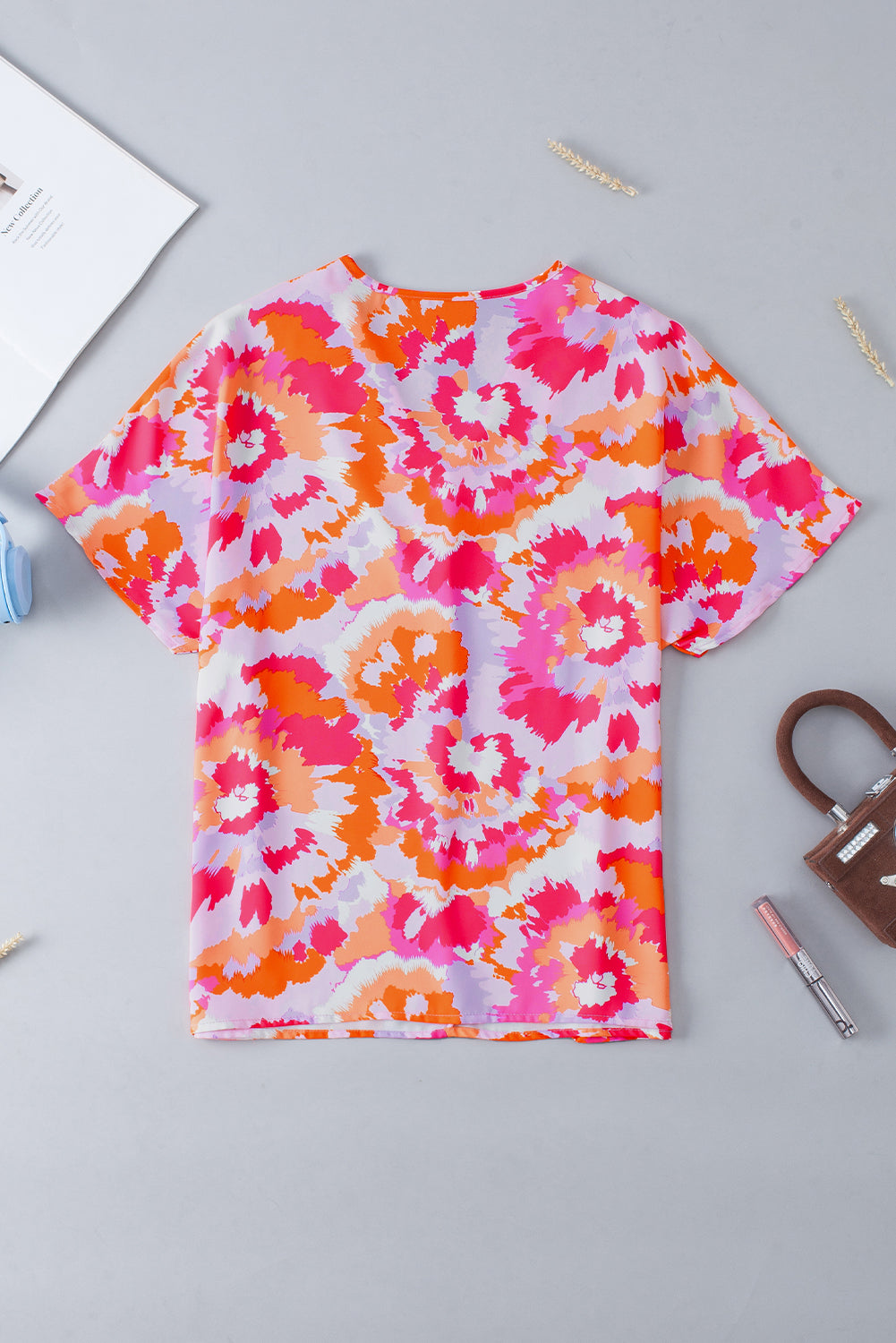 Abstract Print V Neck Summer Blouse | Rose Red