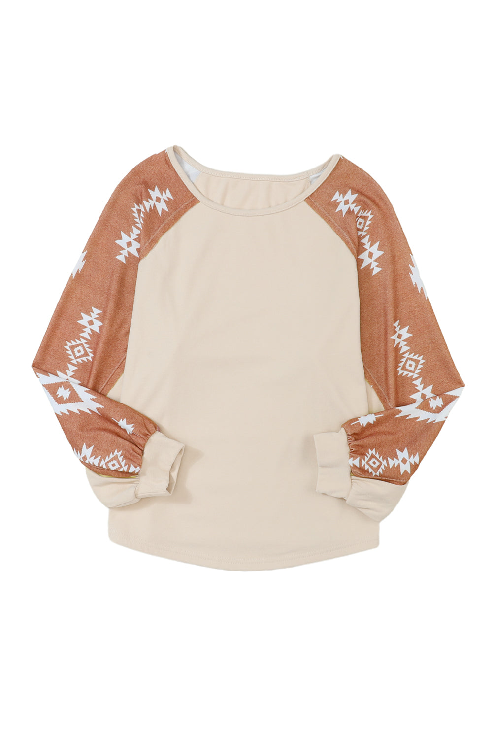 Western Print Patch Long Sleeve Top | Apricot