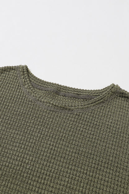 Waffle Knit High Slits Oversized Top | Green