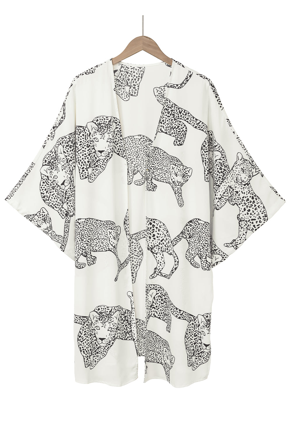 Cheetah Print Loose Fit Open Front Kimono | White