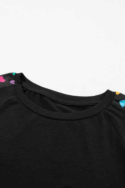 Valentine'S Day Love Hearts Raglan Sleeve Top | Black