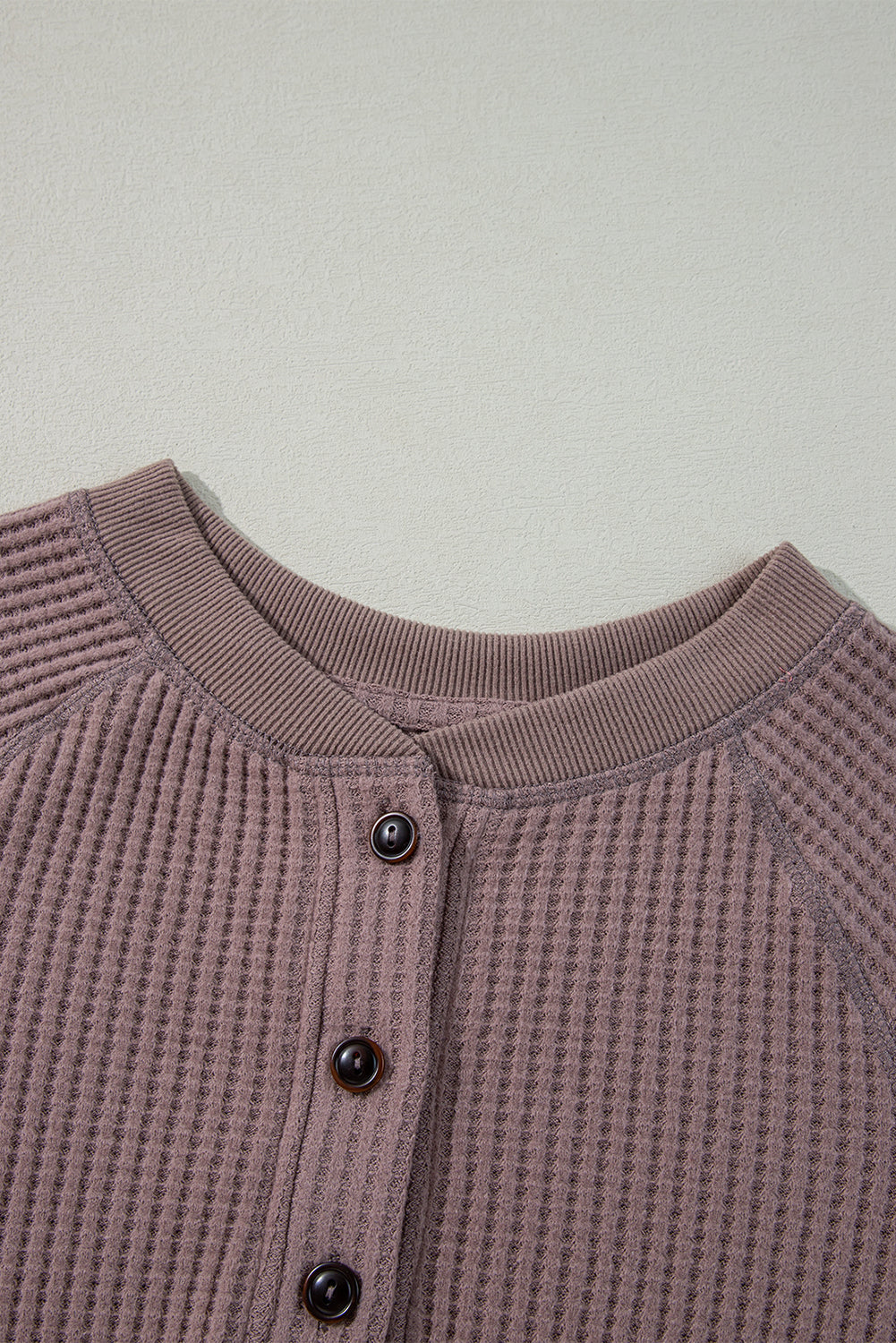 Textured Knit Henley Long Sleeve Top | Chestnut