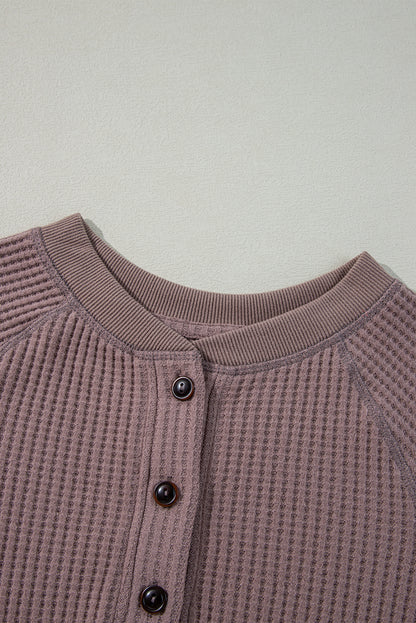 Textured Knit Henley Long Sleeve Top | Chestnut