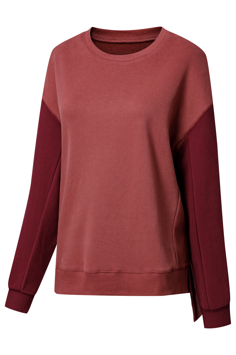 Two Tone Patchwork Drop Shoulder Pullover Sweatshirt | Mineral Red