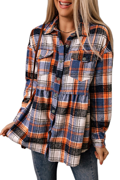 Plaid Button Down Ruffled Shirt Jacket | Multicolour