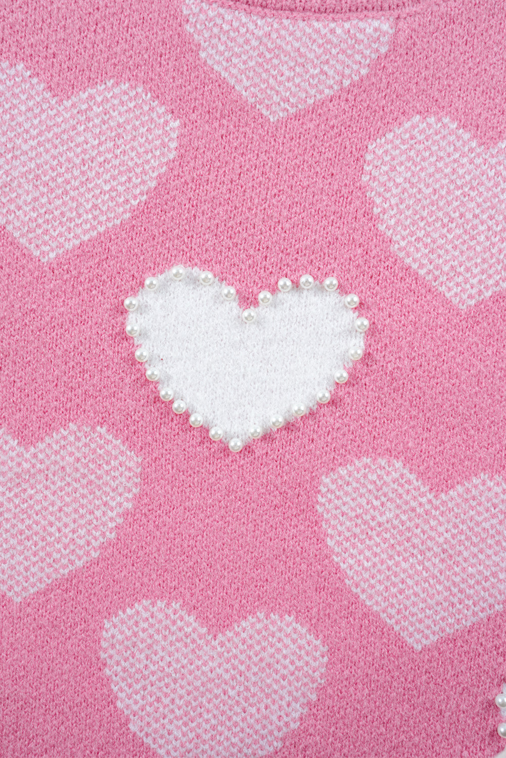 Pearled Heart Print Valentines Crew Neck Sweater | Pink