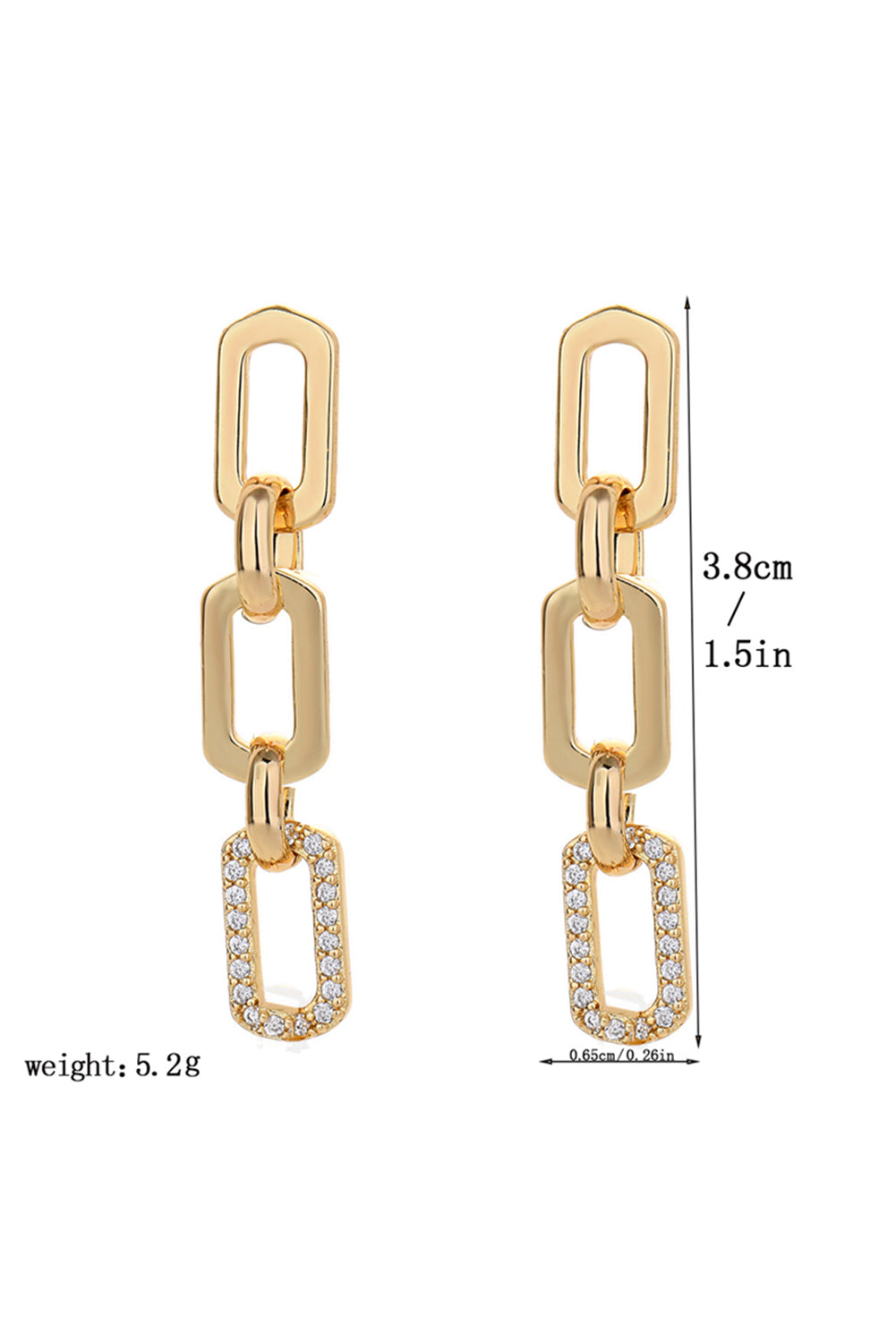 Chain Link Rhinestone Decor Plate Stud Earrings | Gold