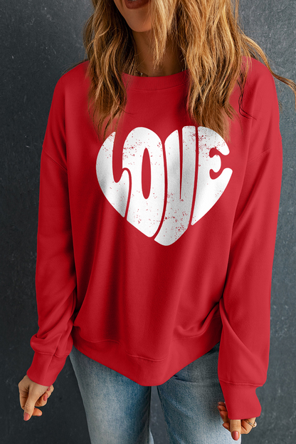 Retro Heart-Shape Love Letter Graphic Sweatshirt | Red