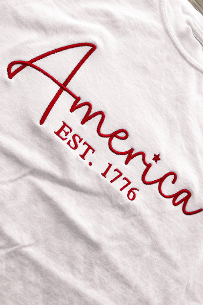 America Est.1776 Embroidered Graphic Tee | White