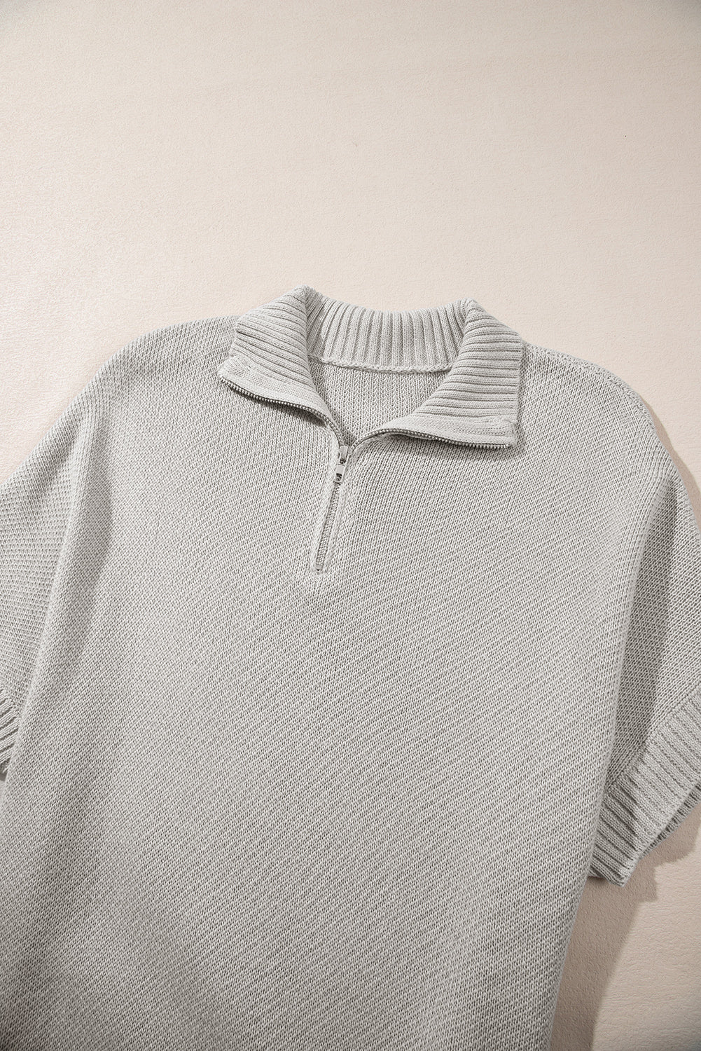 Quarter Zip Short Batwing Sleeve Sweater | Light Grey