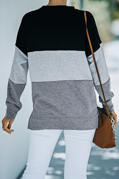 Colourblock  Contrast Stitching Sweatshirt With Slits | Black