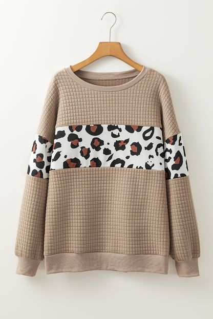 Leopard Quilted Patchwork Crew Neck Sweatshirt | Parchment