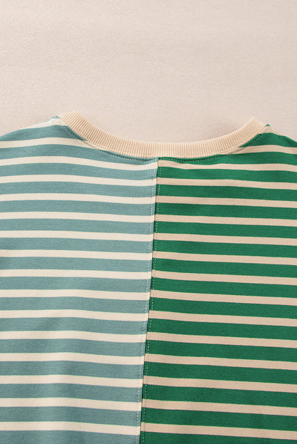 Colourblock Drop Shoulder Oversize Sweatshirt | Green Stripe