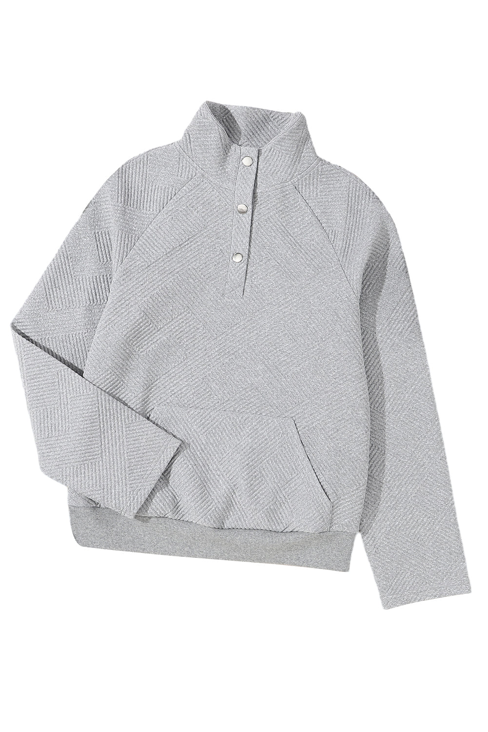 Textured Knit Buttoned Kangaroo Pocket Sweatshirt | Light Grey