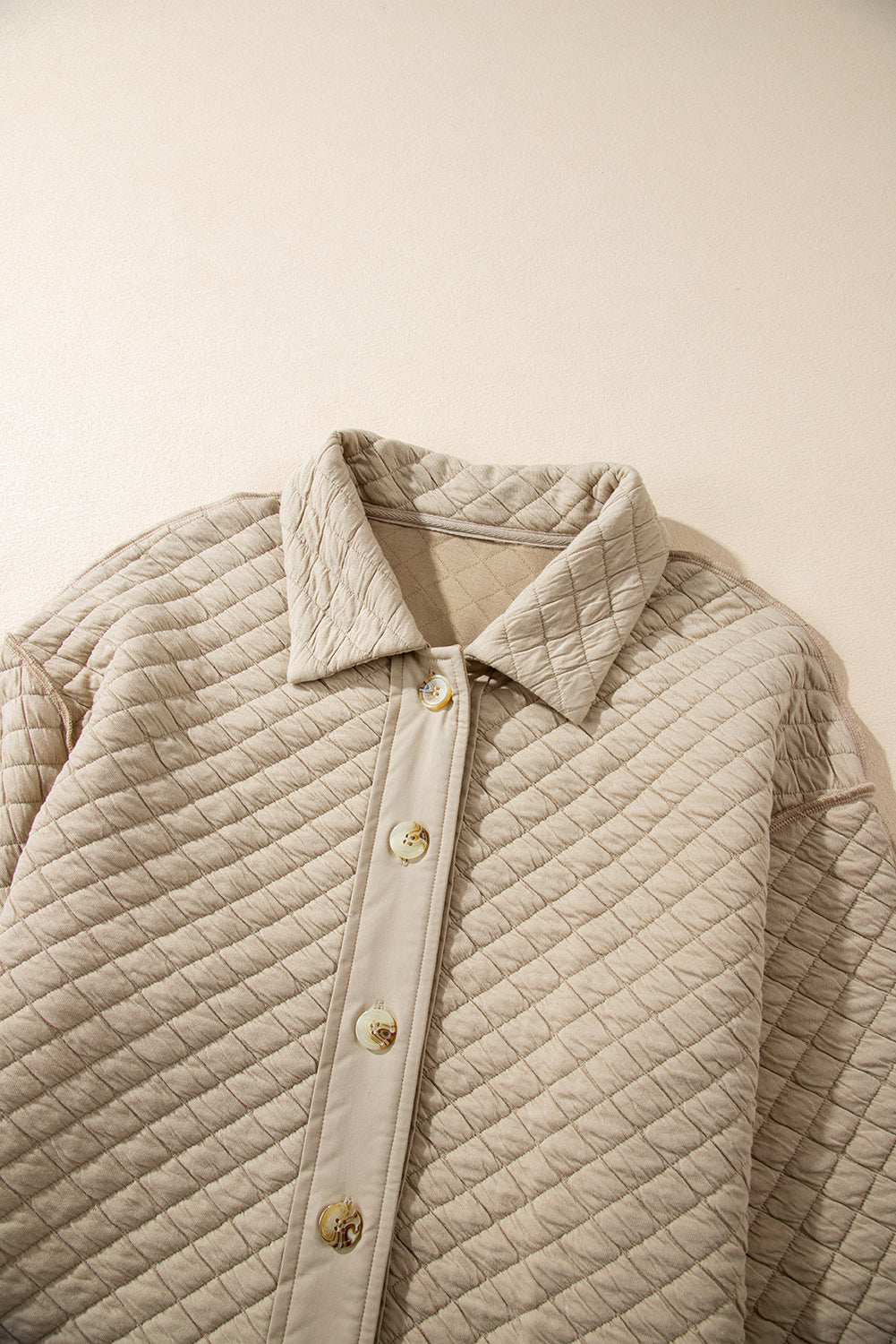 Solid Colour Quilted Puffer Buttoned Shacket | Jet Stream