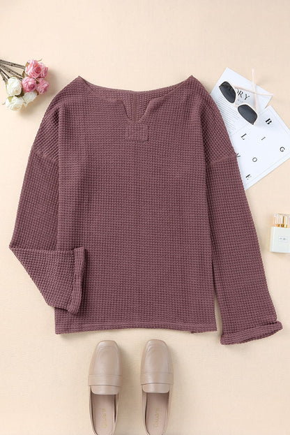 Purple Waffle Knit Loose Long Sleeve Top | purple