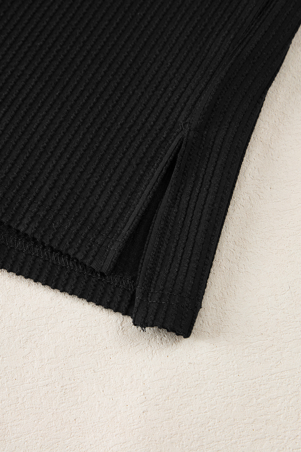 Textured Knit Exposed Stitching T-Shirt | Black