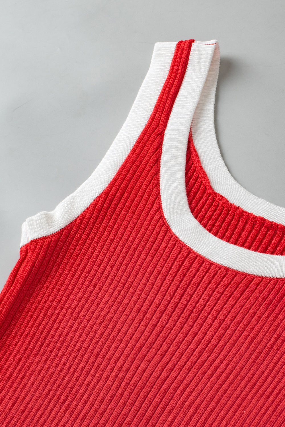 Colourblock Edge Ribbed Knit U Neck Tank Top | Fiery Red