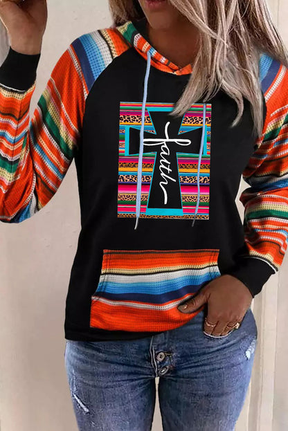 Faith Western Serape Striped Patchwork Loose Hoodie | Multicolour