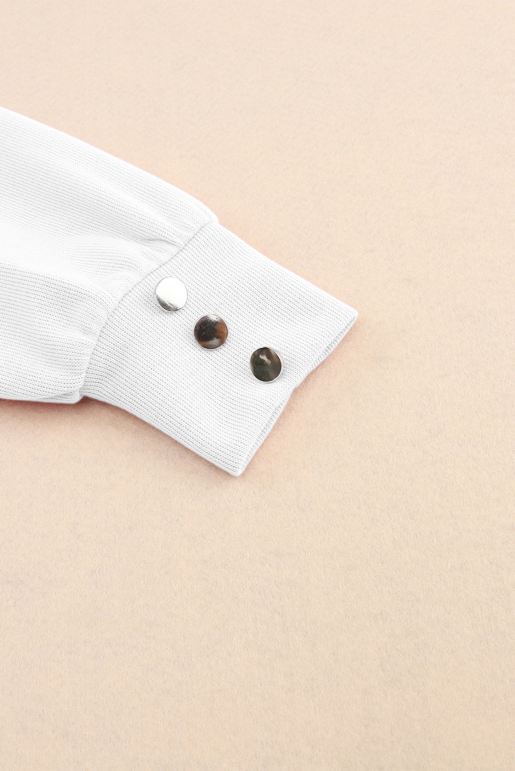 Knitted V Neck Buttoned Cuffs Blouse | White