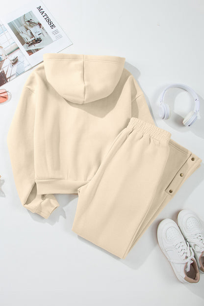 Solid Colour Hoodie And High Waist Pants Two Piece Activewear | Parchment