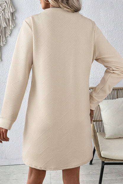 Solid Colour Textured Long Sleeve Shift Dress | Apricot