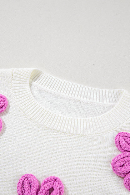 Floral Crochet Chunky Knit Sweater | White