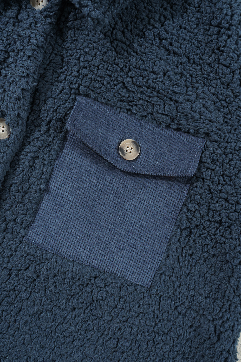 Contrast Flap Pocket Single Breasted Teddy Coat | Blue