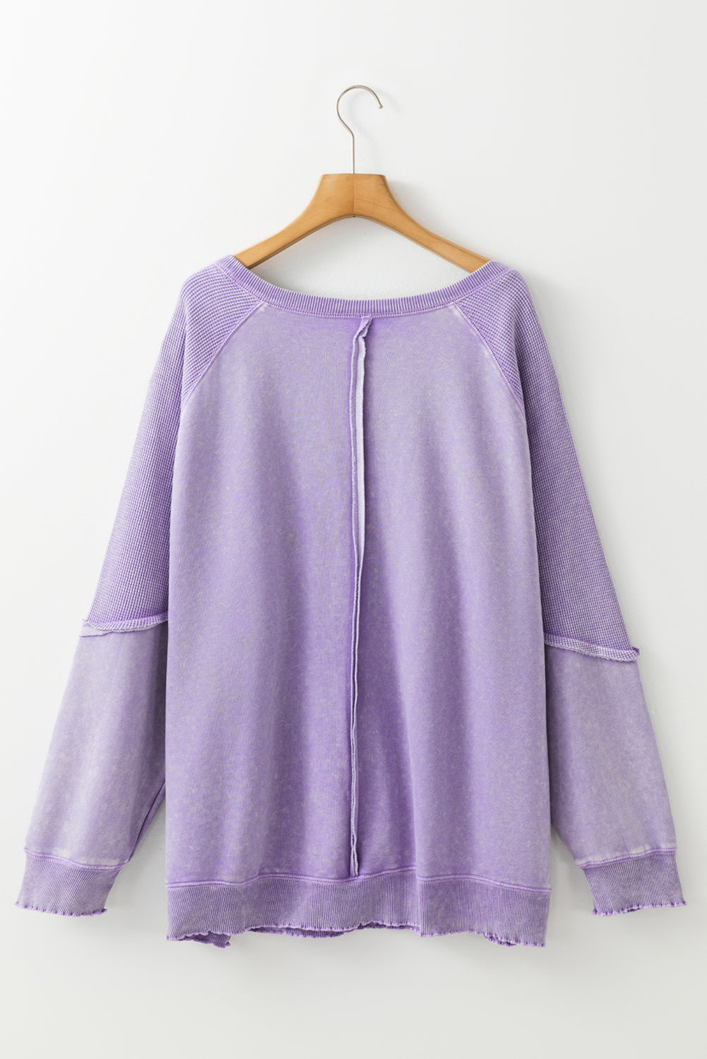 Textured Patchwork Frilled Trim Plus Size Pullover Sweatshirt | Orchid Petal