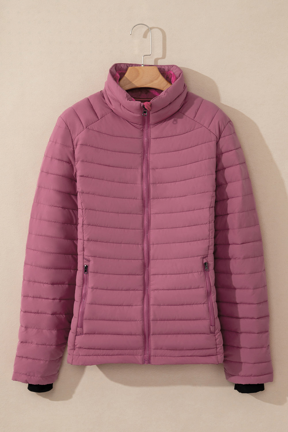 Solid Colour Quilted Zip-Up Puffer Jacket | Burgundy