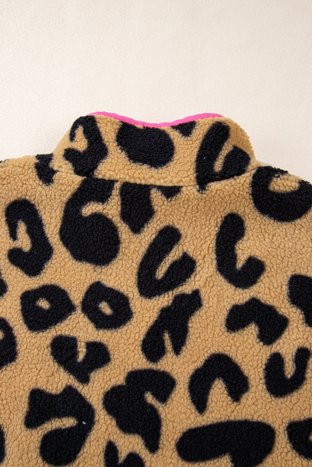 Plus Size Colour Block Chest Pocket Sherpa Jacket | Leopard