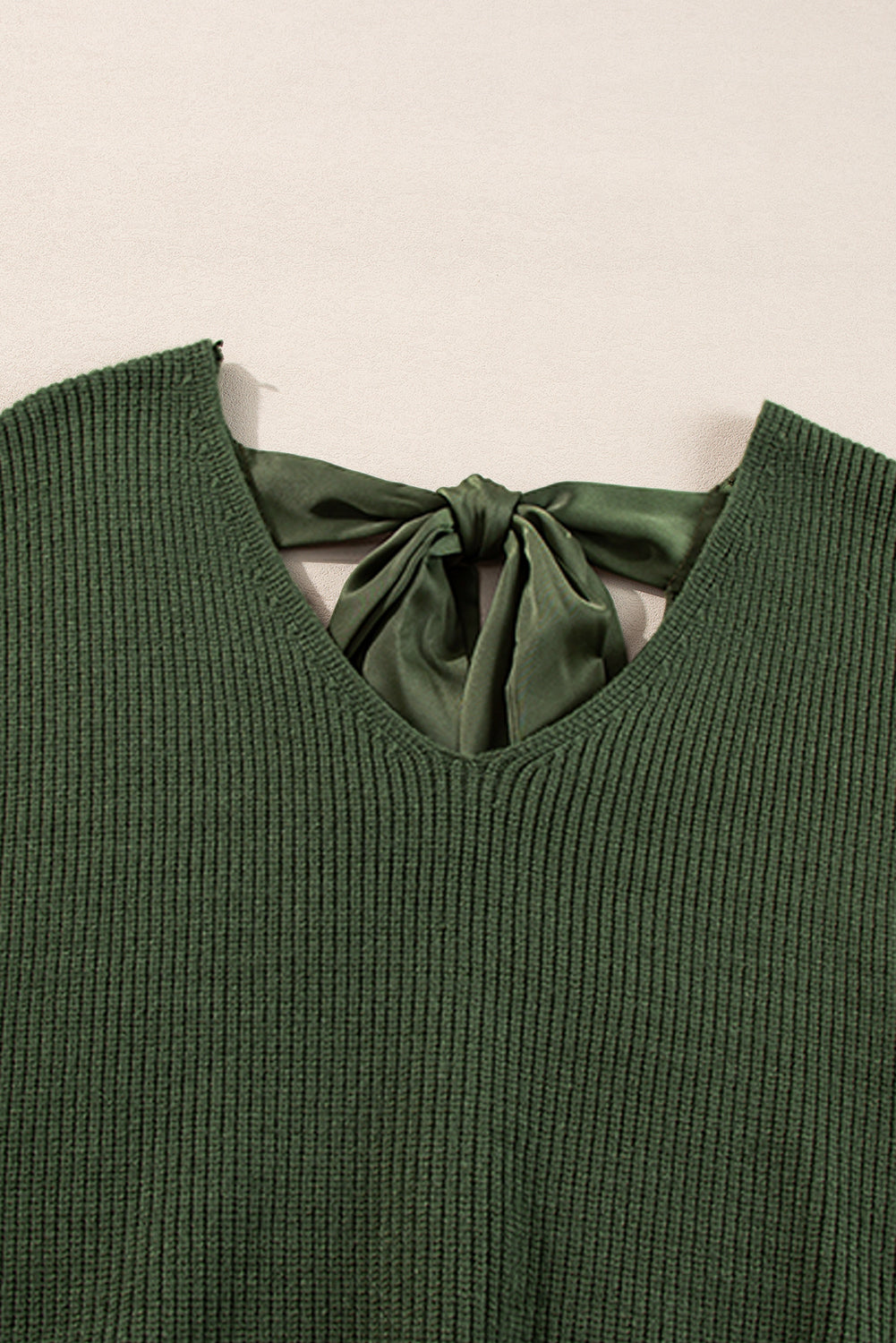 Lantern Sleeve V Neck Knot Back Sweater | Jungle Green