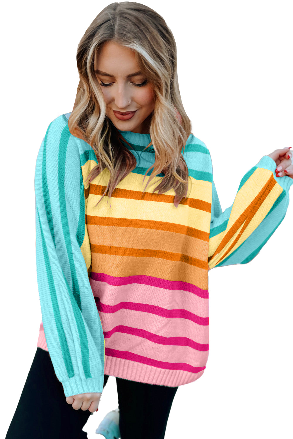 Gradient Striped Ribbed Edge Loose Sweater | Yellow Stripe