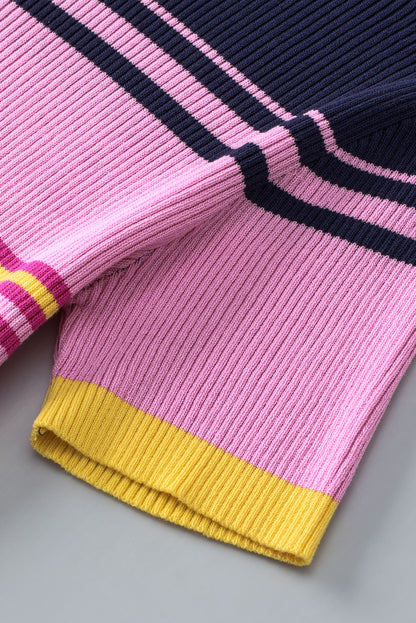 Mixed Stripes Ribbed Knit Top | Pink