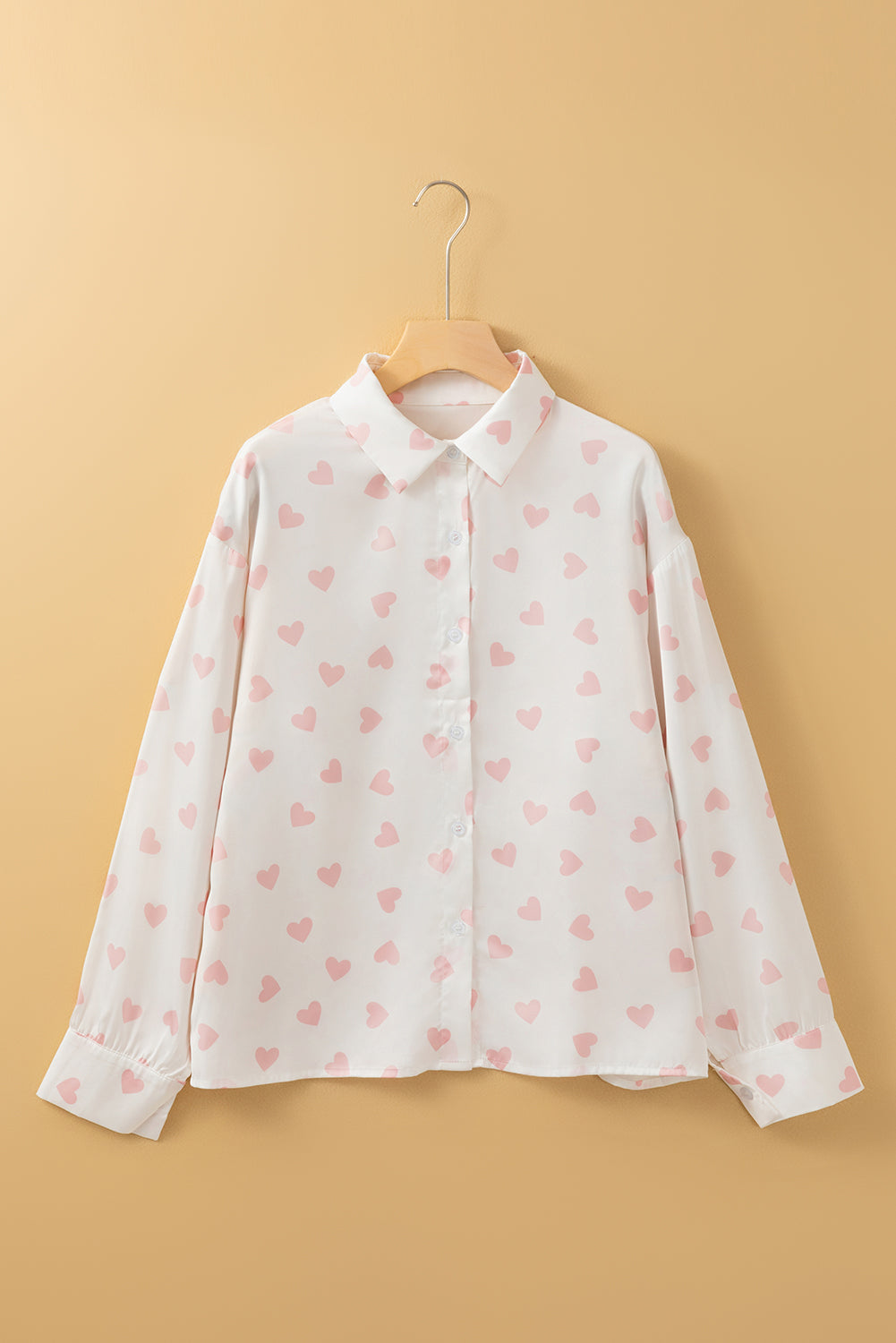 Love Heart Print Drop Shoulder Puff Sleeve Shirt | White