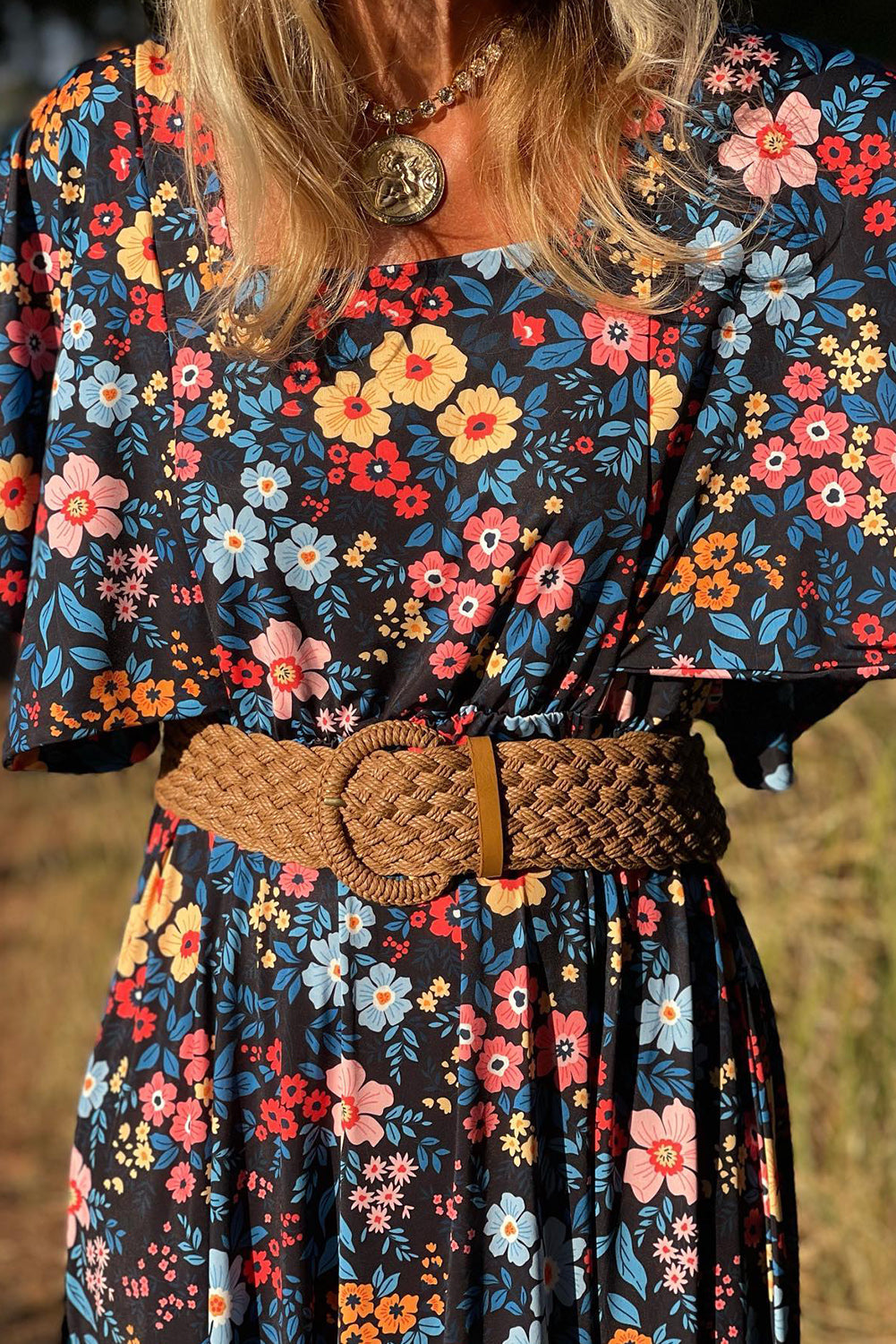 Floral Knotted Back Square Neck Maxi Dress | Sky Blue