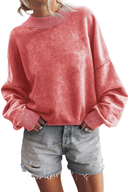 Drop Shoulder Crew Neck Pullover Sweatshirt | Red