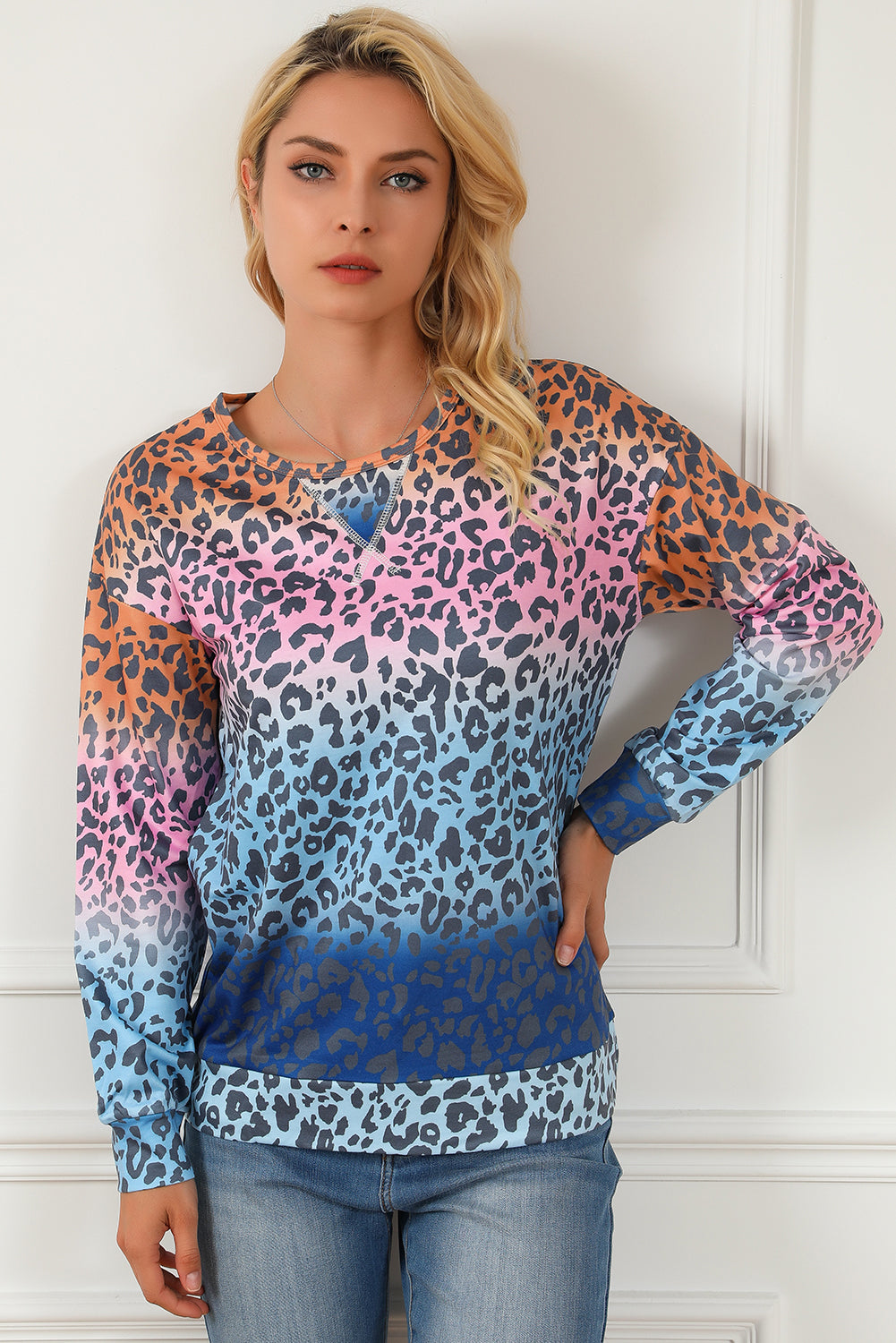 Gradient Leopard Print Pullover Sweatshirt | Multicolour