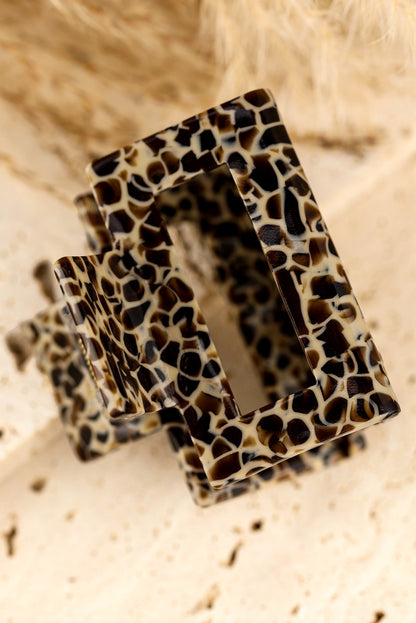 Leopard Print Cutout Square Claw Clip | White