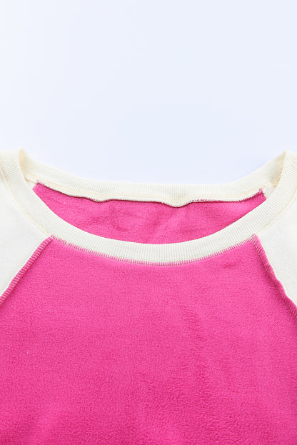 Colourblock Long Sleeve Pullover Fleece Sweatshirt | Rose