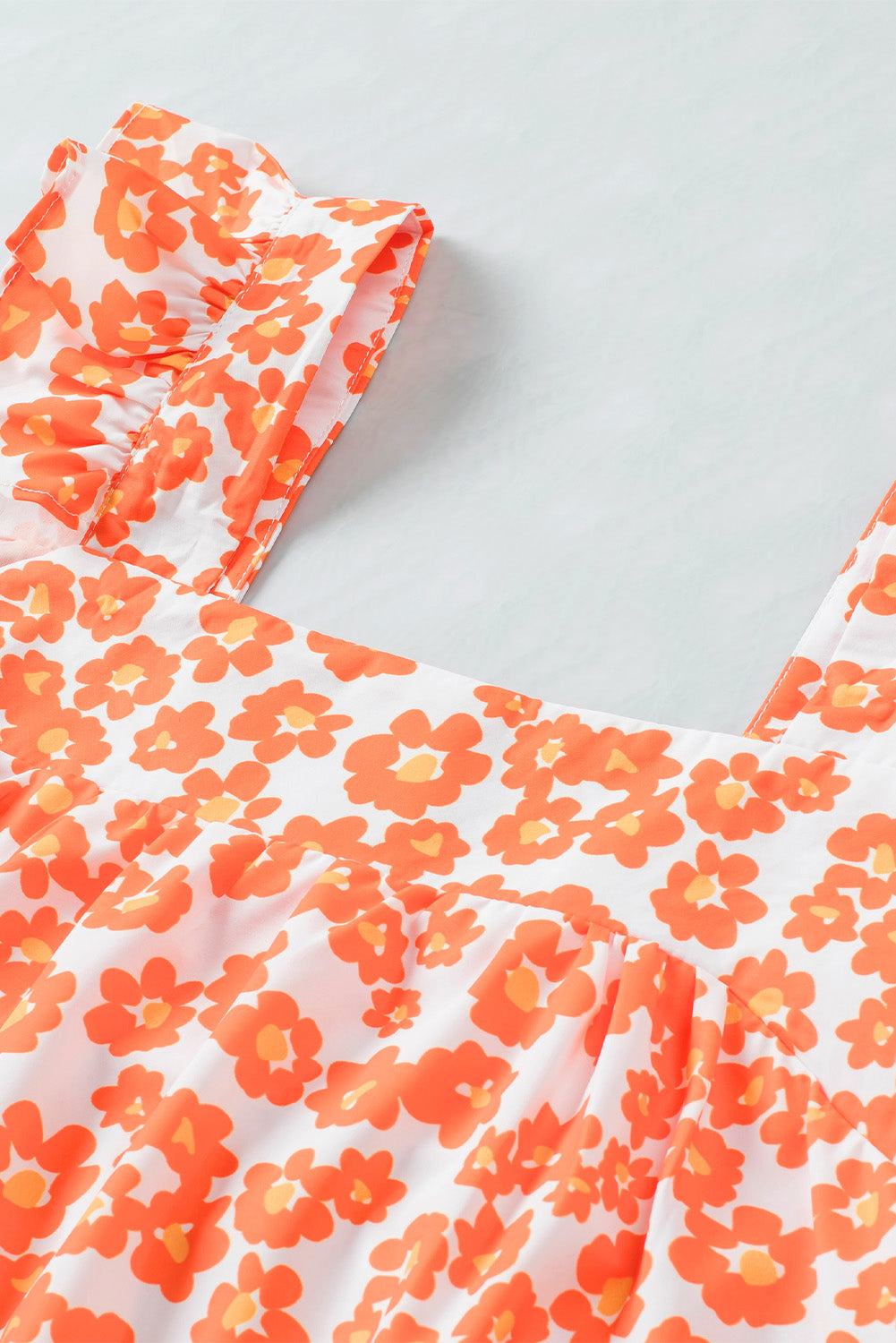 Floral Print Square Neck Ruffle Tank Top | Orange