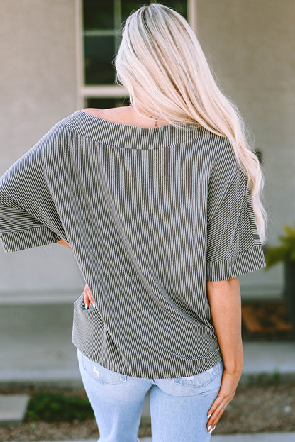 Boatneck Batwing Sleeve Cording Blouse | Gray