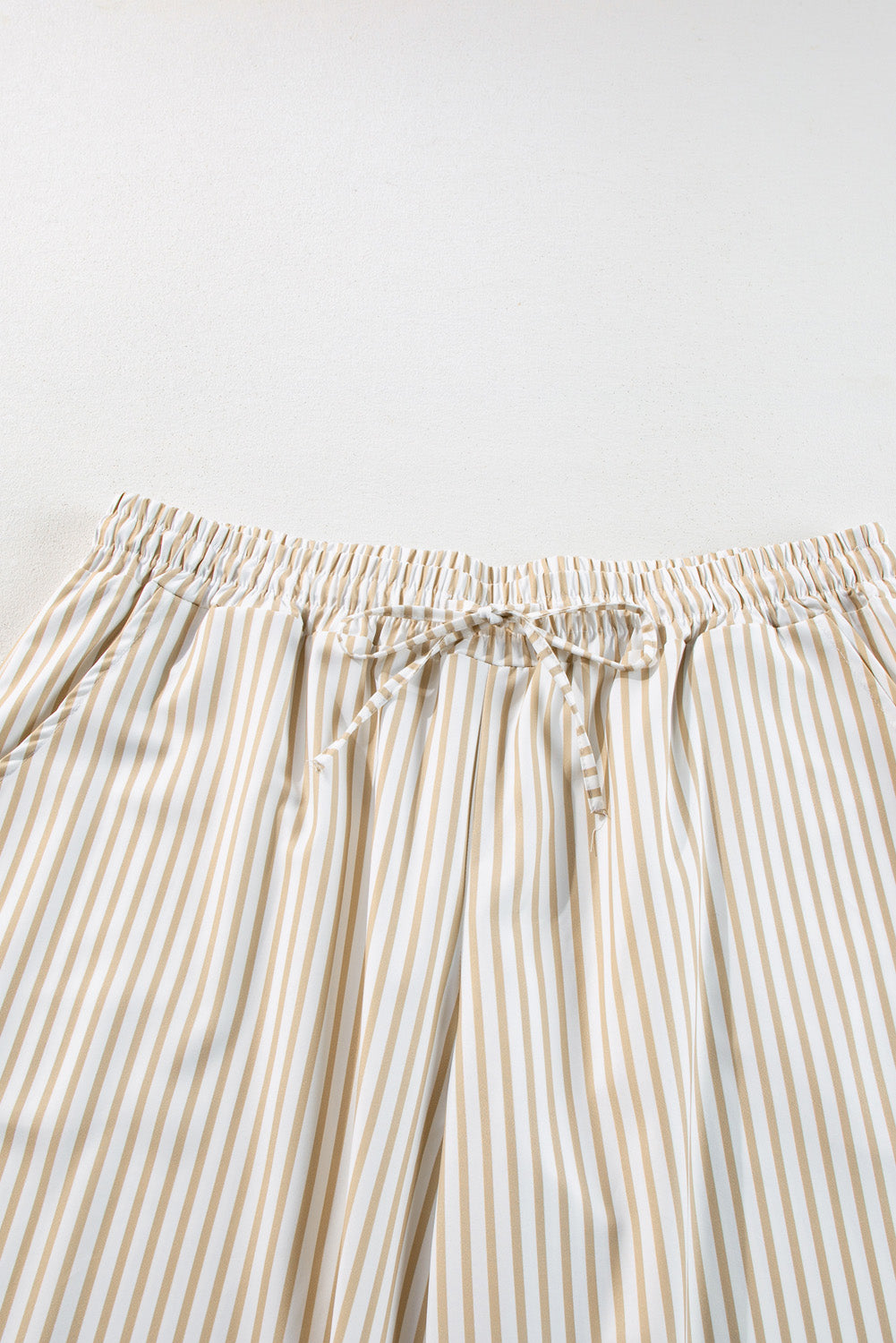 Plus Size Drawstring High Waist Wide Leg Pants | Khaki Stripe