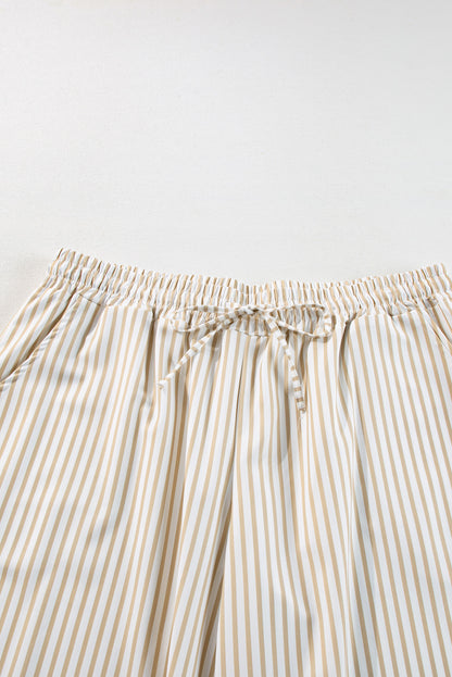 Plus Size Drawstring High Waist Wide Leg Pants | Khaki Stripe