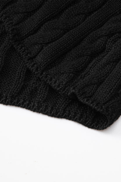 Crew Neck Cable Knit Short Sleeve Sweater | Black