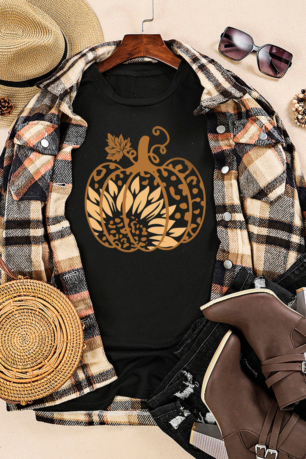 Halloween Sunflower Pumpkin Graphic Tee | Black