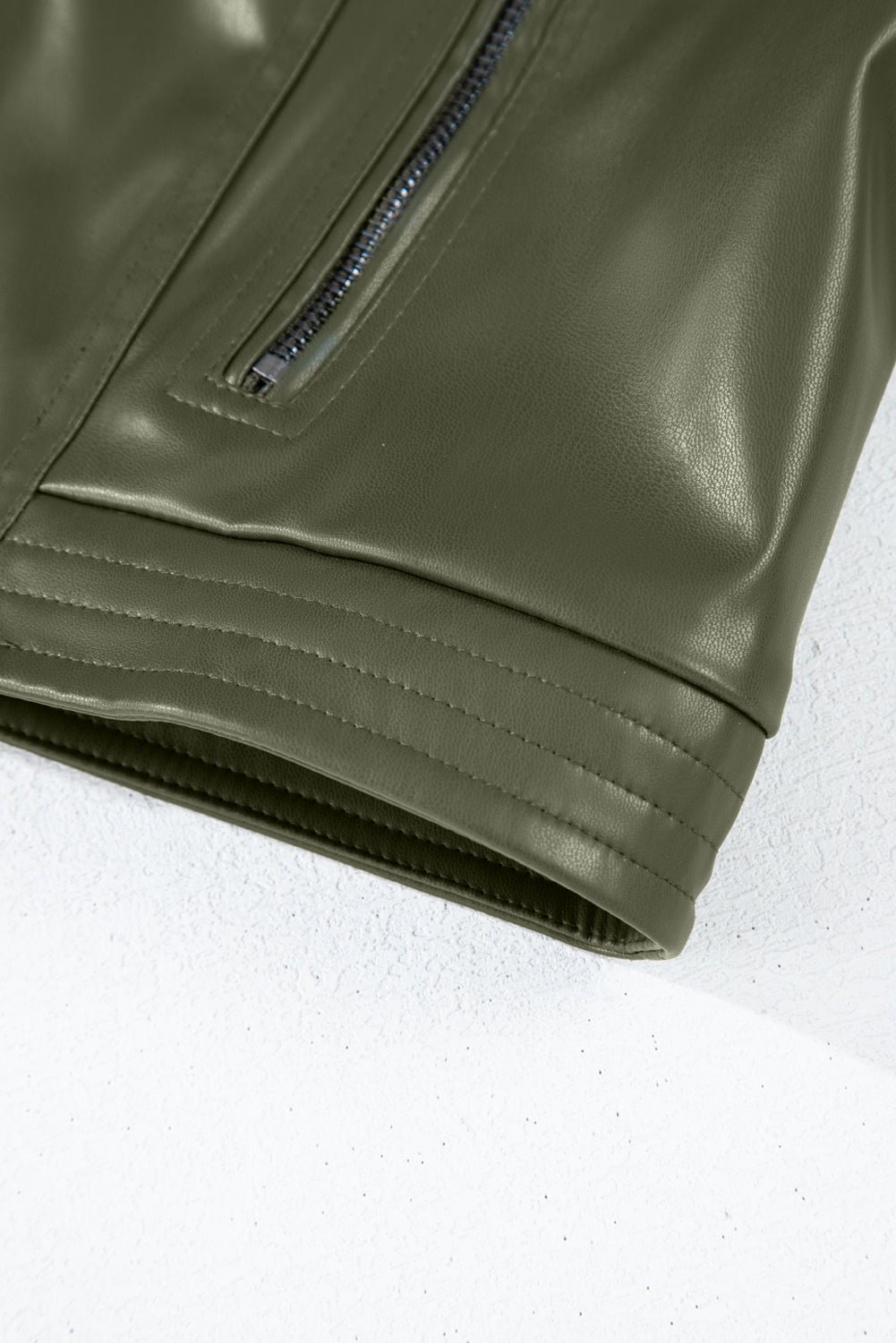 Solid Faux Leather Zipper Slim Fit Bomber Jacket | Sage Green