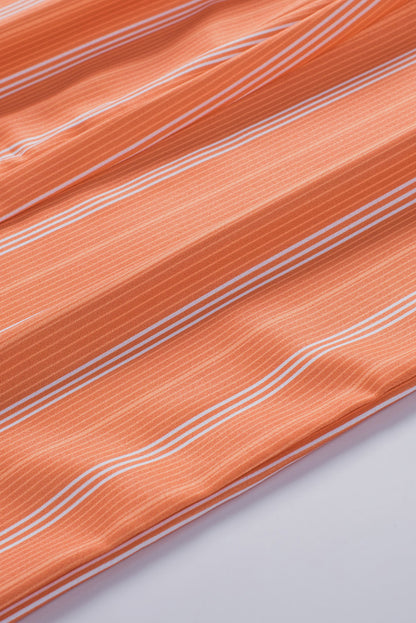 Striped Shirred High Waist Straight Leg Pants | Orange