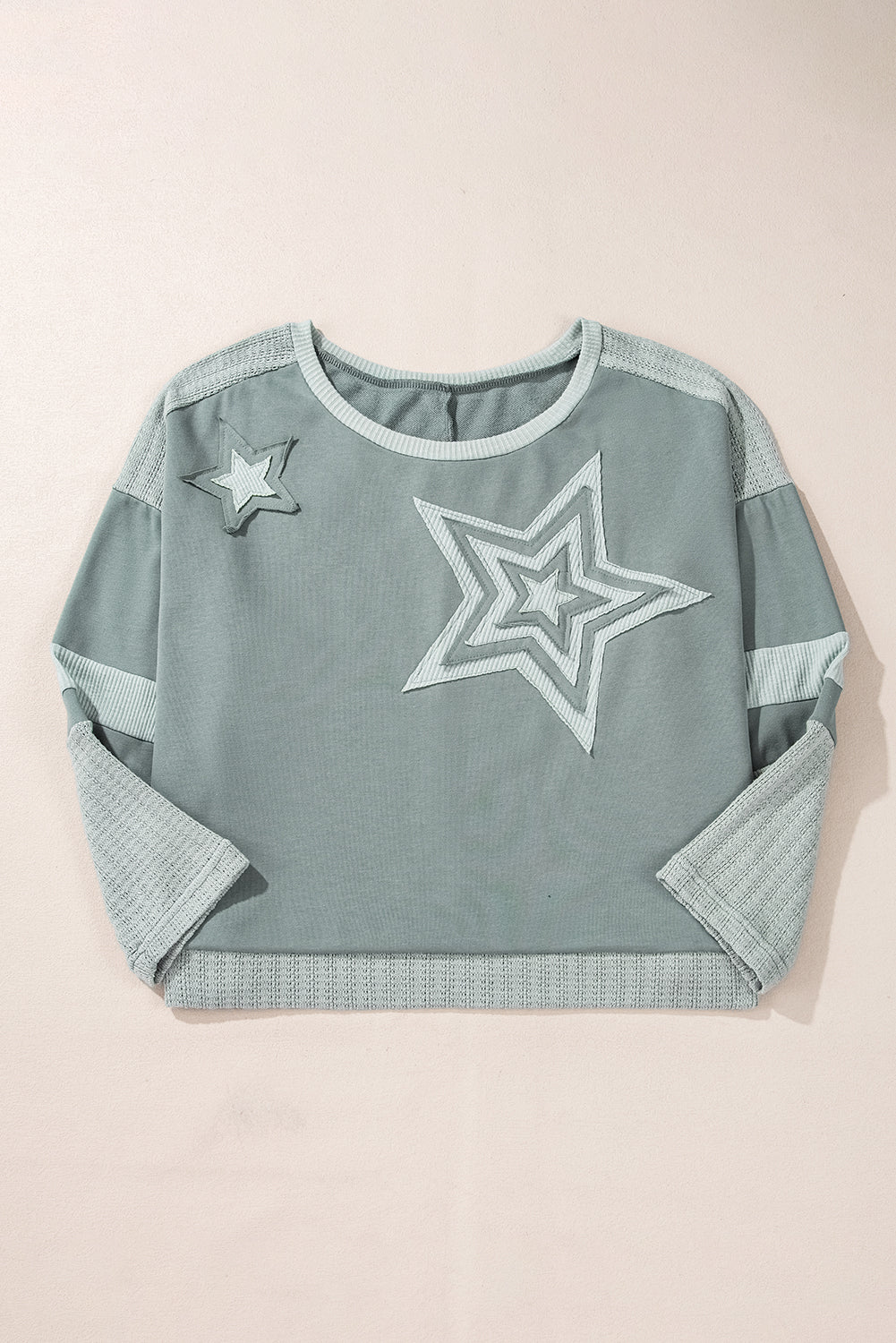 Stars Patchwork Round Neck Plus Size T Shirt | Mist Green