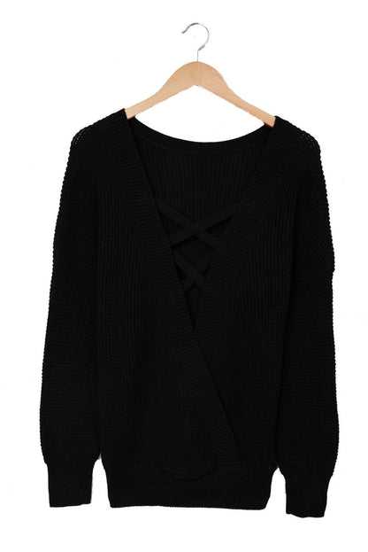 Cross Back Hollow-Out Sweater | Black